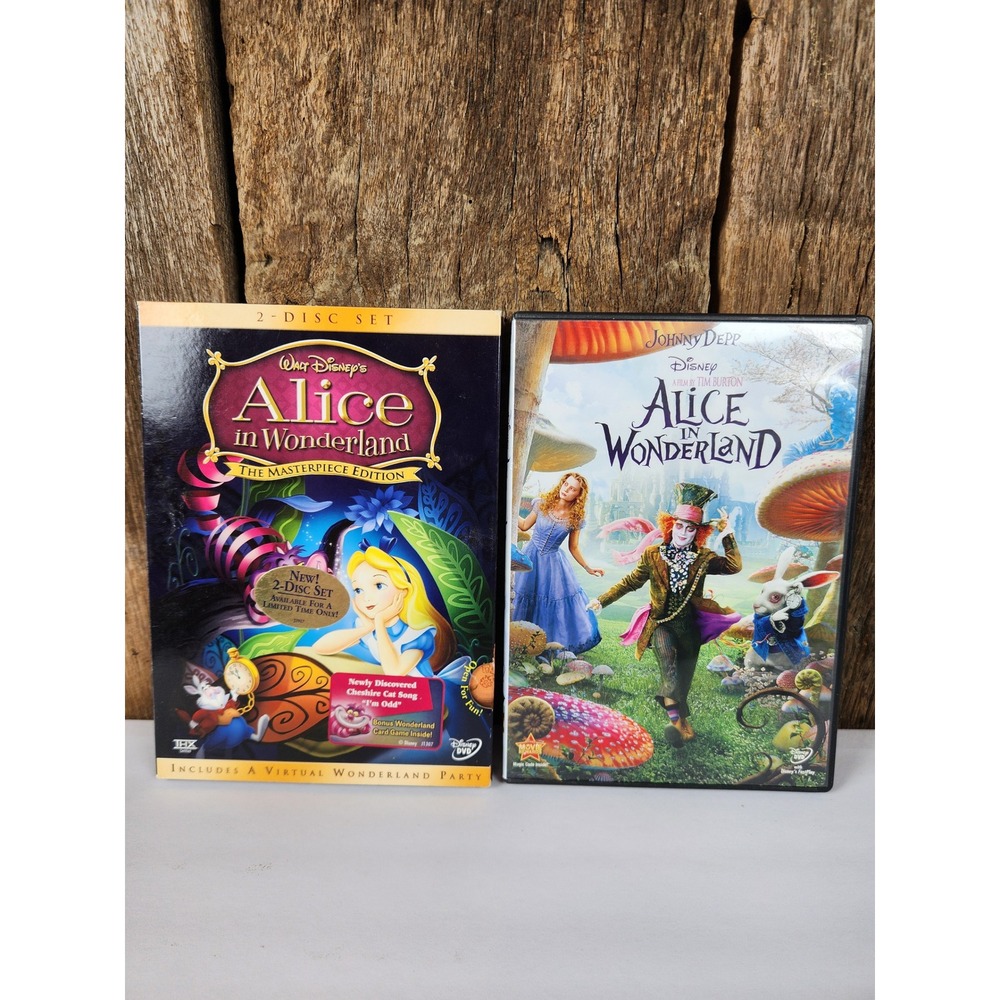 Disney Alice in Wonderland DVD Bundle Masterpiece Edition & Live Action Movie